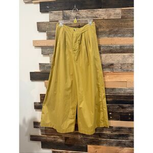Doen Women's Yellow/Green Valentin Pleated Cotton-poplin Wide-leg Pants sz 8 med